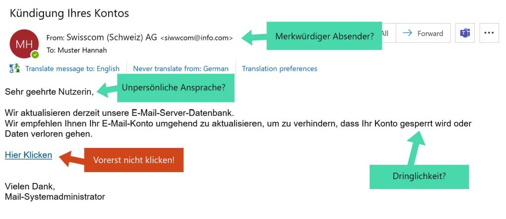 Erkennungsmerkmale von Phishing-Nachrichten